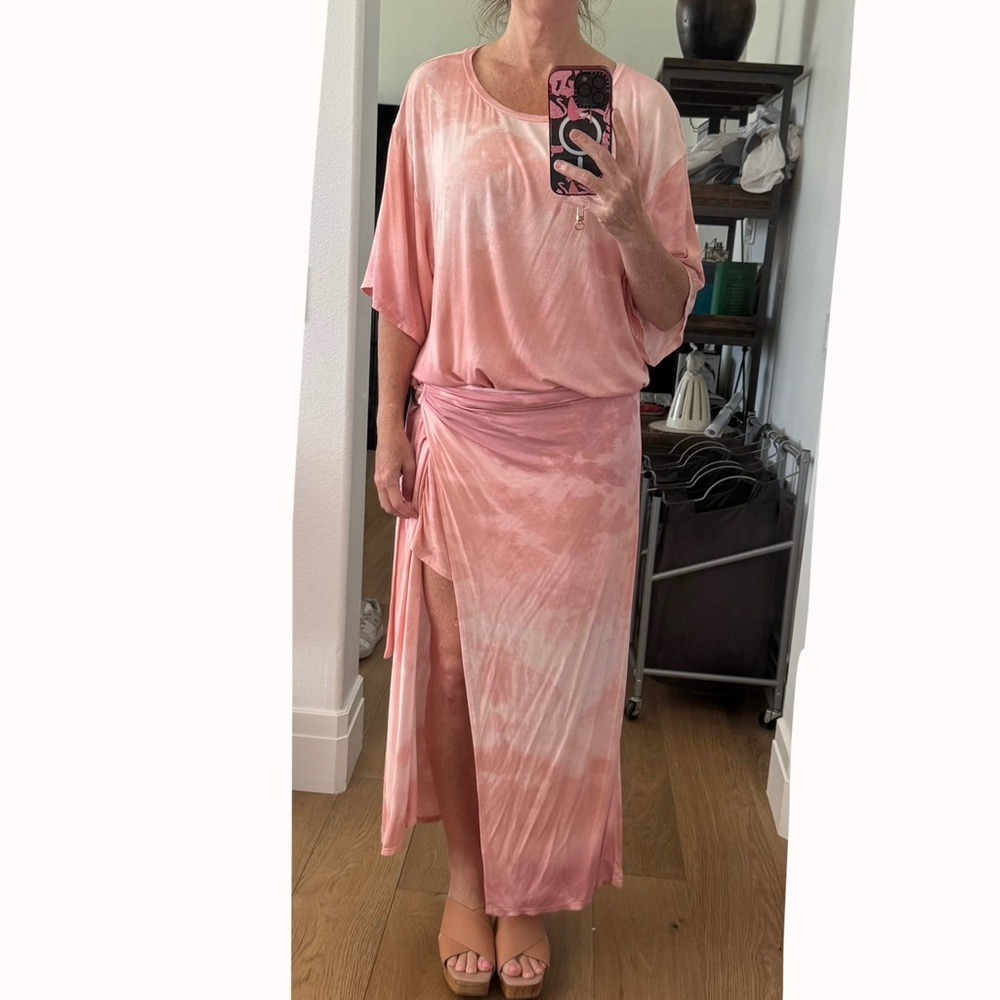 Free People Alyssa Wrap Dress Pink Tie Dye large